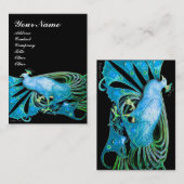 黒エレガントティール(緑がかった色)ブルー孔雀ファッション宝石 名刺 (正面/裏面)