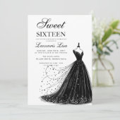 黒エレガントドレス白Sweet sixteen誕生日 招待状 (スタンド正面)