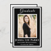 黒エレガントネクタイ写真卒業 案内状 (正面/裏面)