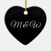 黒エレガントハート対カスタムスクリプトイニシャル セラミックオーナメント (正面)