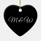 黒エレガントハート対カスタムスクリプトイニシャル セラミックオーナメント (裏面)