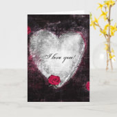 黒エレガントハート&バラ「愛してる」 カード (黄色い花)