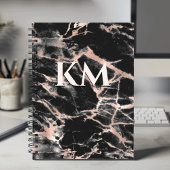 黒エレガントバラ金ゴールドガーリー大理石アートモノグラム ノートブック