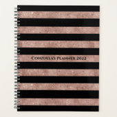 黒エレガントバラ金ゴールドグリッターストライプの プランナー手帳 (正面)
