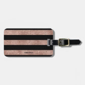 黒エレガントバラ金ゴールドグリッターストライプの ラゲッジタグ (正面横)