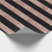 黒エレガントバラ金ゴールドグリッターストライプの ラッピングペーパー (角)