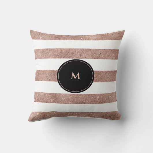 黒エレガントバラ金ゴールドグリッターモノグラストライプのム クッション (裏面)