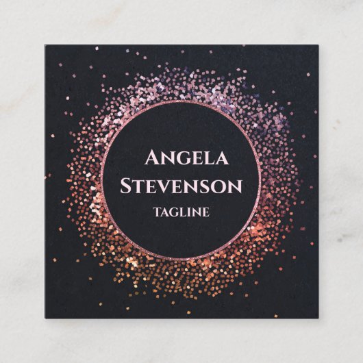 黒エレガントバラ金ゴールドグリッター名刺 スクエア名刺 (正面)