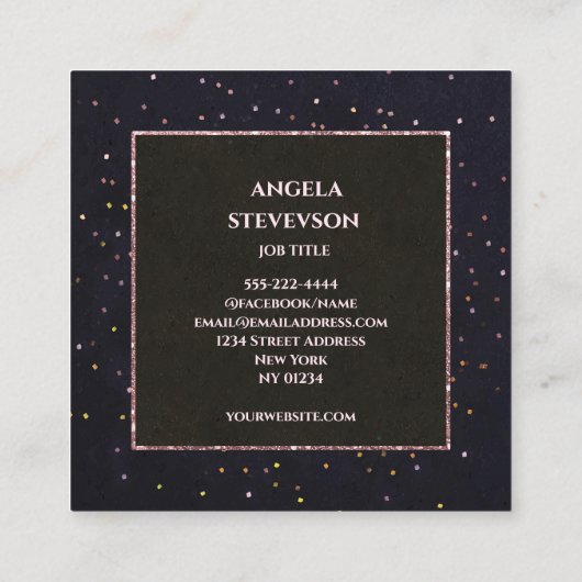 黒エレガントバラ金ゴールドグリッター名刺 スクエア名刺 (裏面)