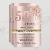 黒エレガントバラ金ゴールドグリッター50誕生日 招待状 (正面/裏面)
