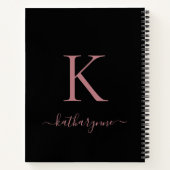 黒エレガントバラ金ゴールドピンクモノグラム名 ノートブック (裏面)