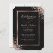 黒エレガントバラ金ゴールドフォトお祝いオブ・ライフ 招待状 (正面)