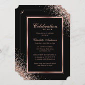 黒エレガントバラ金ゴールドフォトお祝いオブ・ライフ 招待状 (正面/裏面)