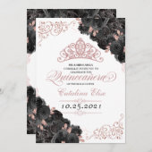 黒エレガントバラ金ゴールドフローラキンセアニェラ 招待状 (正面/裏面)