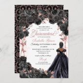 黒エレガントバラ金ゴールドフローラキンセアニェラInv 招待状 (正面/裏面)