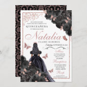 黒エレガントバラ金ゴールドフローラキンセアニェラInv 招待状 (正面/裏面)