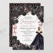 黒エレガントバラ金ゴールドフローラキンセアニェラInv 招待状 (正面/裏面)