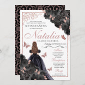 黒エレガントバラ金ゴールドフローラキンセアニェラInv 招待状 (正面/裏面)