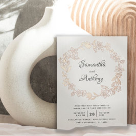 黒エレガントバラ金ゴールドフローラ結婚リース 箔招待状