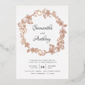 黒エレガントバラ金ゴールドフローラ結婚リース 箔招待状 (正面)