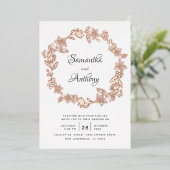 黒エレガントバラ金ゴールドフローラ結婚リース 箔招待状 (立ち正面)