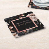 黒エレガントバラ金ゴールドフローラ誕生日の好意 スクエアペーパーコースター (アングル)