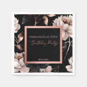 黒エレガントバラ金ゴールドフローラ誕生日テンプレート スタンダードカクテルナプキン (正面)