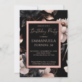 黒エレガントバラ金ゴールドフローラ誕生日テンプレート 招待状 (正面)