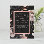 黒エレガントバラ金ゴールドフローラ誕生日テンプレート 招待状 (スタンド正面)