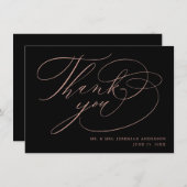 黒エレガントバラ金ゴールドモダンスクリプ結婚ト サンキューカード (正面/裏面)