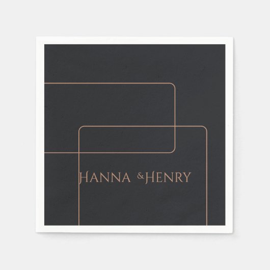 黒エレガントバラ金ゴールドモダン スタンダードカクテルナプキン (正面)