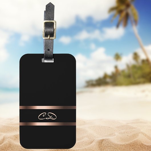 黒エレガントバラ金ゴールドモノグラムイニシャル ラゲッジタグ