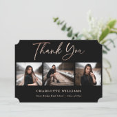 黒エレガントバラ金ゴールド写真卒業 サンキューカード (スタンド正面)