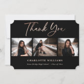 黒エレガントバラ金ゴールド写真卒業 サンキューカード (正面)