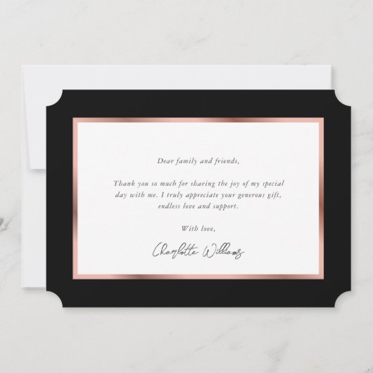 黒エレガントバラ金ゴールド写真卒業 サンキューカード (裏面)