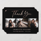 黒エレガントバラ金ゴールド写真卒業 サンキューカード (正面/裏面)