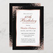 黒エレガントバラ金ゴールド紙吹雪60誕生日 招待状 (正面/裏面)