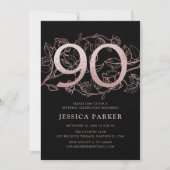 黒エレガントバラ金ゴールド90誕生日 招待状 (正面)