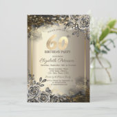 黒エレガントバラ、ストリングライト60誕生日 招待状 (スタンド正面)