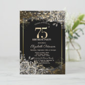 黒エレガントバラ、ライトブラック75誕生日 招待状 (スタンド正面)