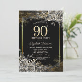 黒エレガントバラ、ライトブラック90誕生日 招待状 (スタンド正面)
