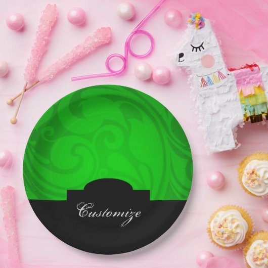 黒エレガントパーソナライズされたと緑の紙プレート ペーパープレート (パーティー)