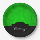 黒エレガントパーソナライズされたと緑の紙プレート ペーパープレート (正面)
