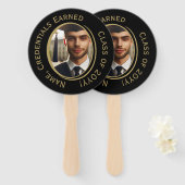 黒エレガントパーソナライズされたと金ゴールドの卒業写真 ハンドファン (正面&裏面)