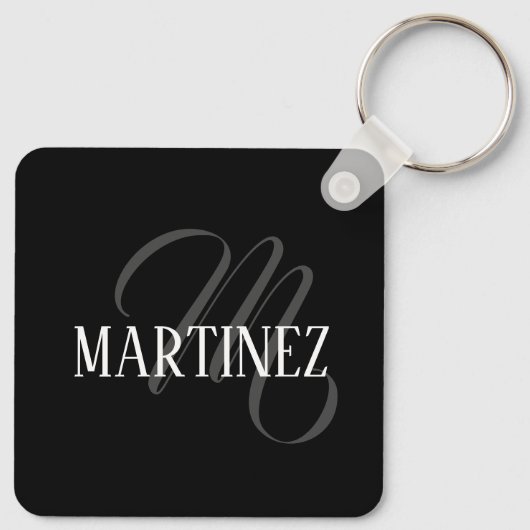 黒エレガントパーソナライズされた姓 |名前 キーホルダー (裏面)