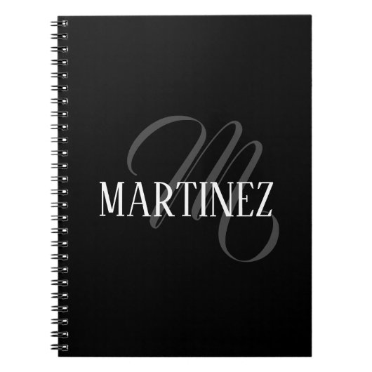 黒エレガントパーソナライズされた姓 |名前 ノートブック (正面)