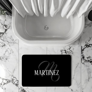 黒エレガントパーソナライズされた姓  名前 バスマット