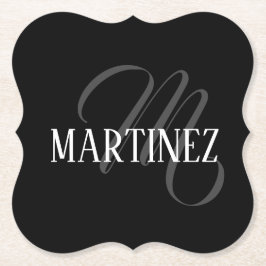 黒エレガントパーソナライズされた姓 |名前 ペーパーコースター