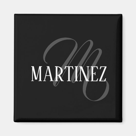 黒エレガントパーソナライズされた姓 |名前 マグネット (正面)