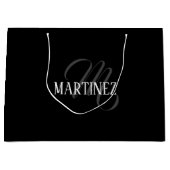 黒エレガントパーソナライズされた姓 |名前 ラージペーパーバッグ (正面)